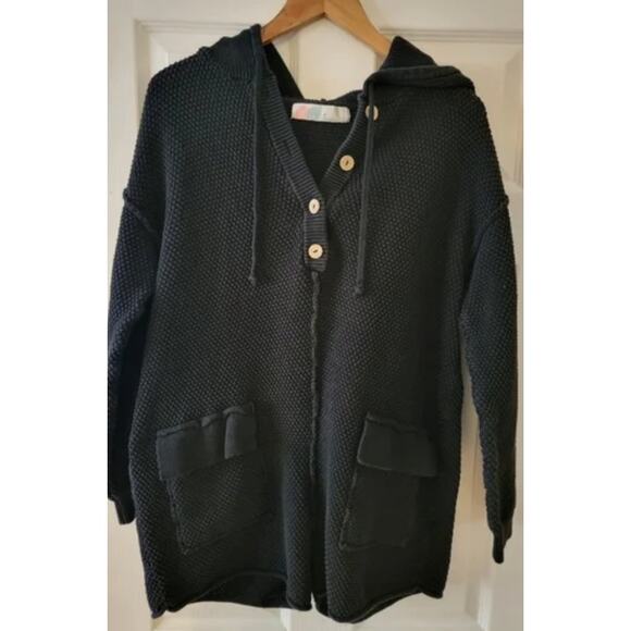 Free People Beach Ryleigh Hailee Sweater Black Waffle Knit Cotton Romper Small - Picture 3 of 3